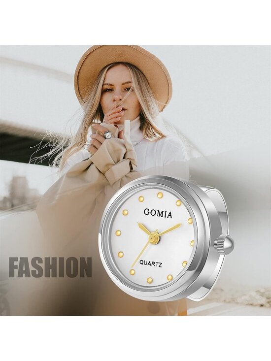 Unisex White Silver Quartz Roman Numeral Adjustable Open Band Finger Ring Watch main image 4